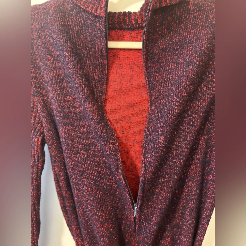 Vintage FRANCESCA For DAMON Red Black Turtleneck L/S Tassel Tie Belt Dress Sz 10